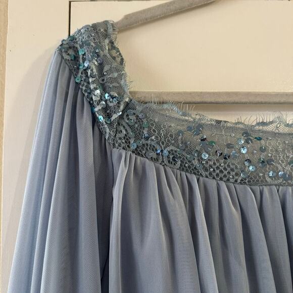 NWT Azazie Tempest Formal Dress Dusty Blue Lace Sequin Elastic Waist Maxi Sz 18 - Picture 4 of 9